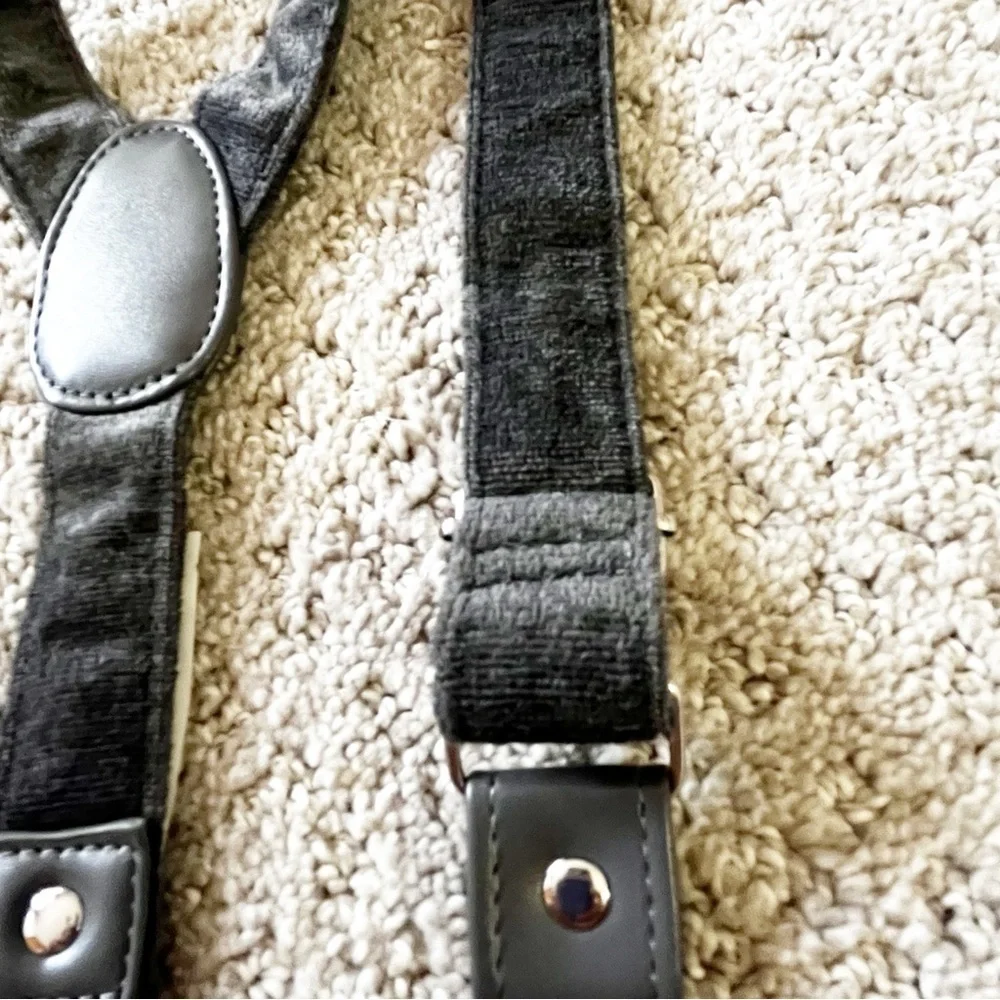 Boys Gray Suspenders Braces Velvet Feel Y-Back Preppy Wedding Silver Clip